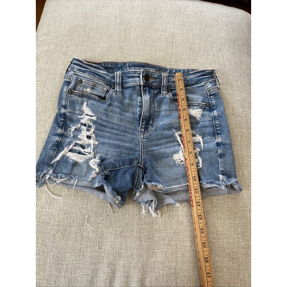 American Eagle Sz 4 Shorts Hi-Rise Shortie Distress Denim Khaki LOT of 2 Pairs - Picture 9 of 14